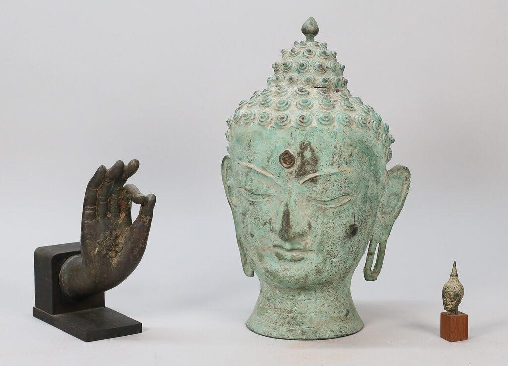 Appraisal: south Asian religious items Cast metal Buddha hand on wooden