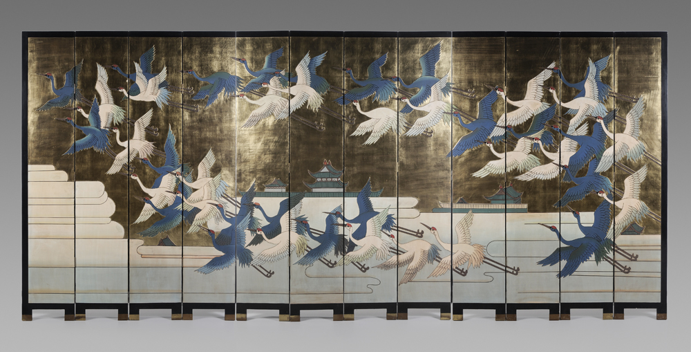 Appraisal: Parcel Gilt Painted and Lacquered Twelve-Panel Room Screen Chinese th