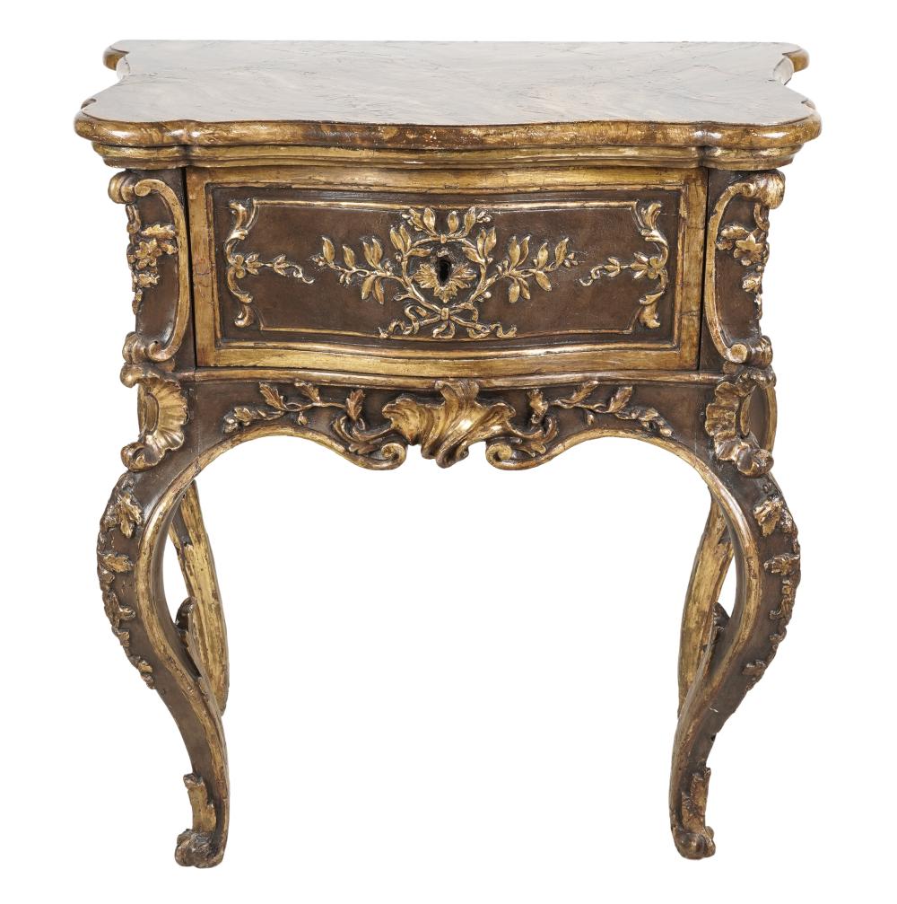 Appraisal: VENETIAN ROCOCO STYLE PAINTED GILT CONSOLE TABLEthe serpentine faux marble