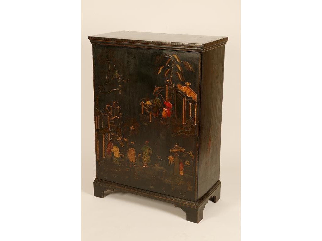 Appraisal: A BLACK JAPANNED CUPBOARD with a rectangular top over a