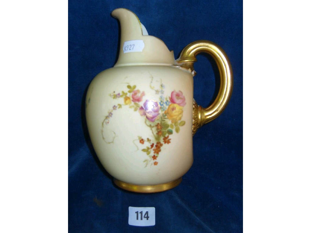 Appraisal: A Royal Worcester blush ivory flat backed jug of usual