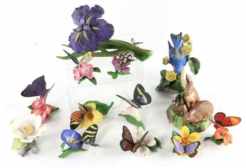 Appraisal: Collection of Porcelain Table Ornaments pieces including birds flowers butterflies