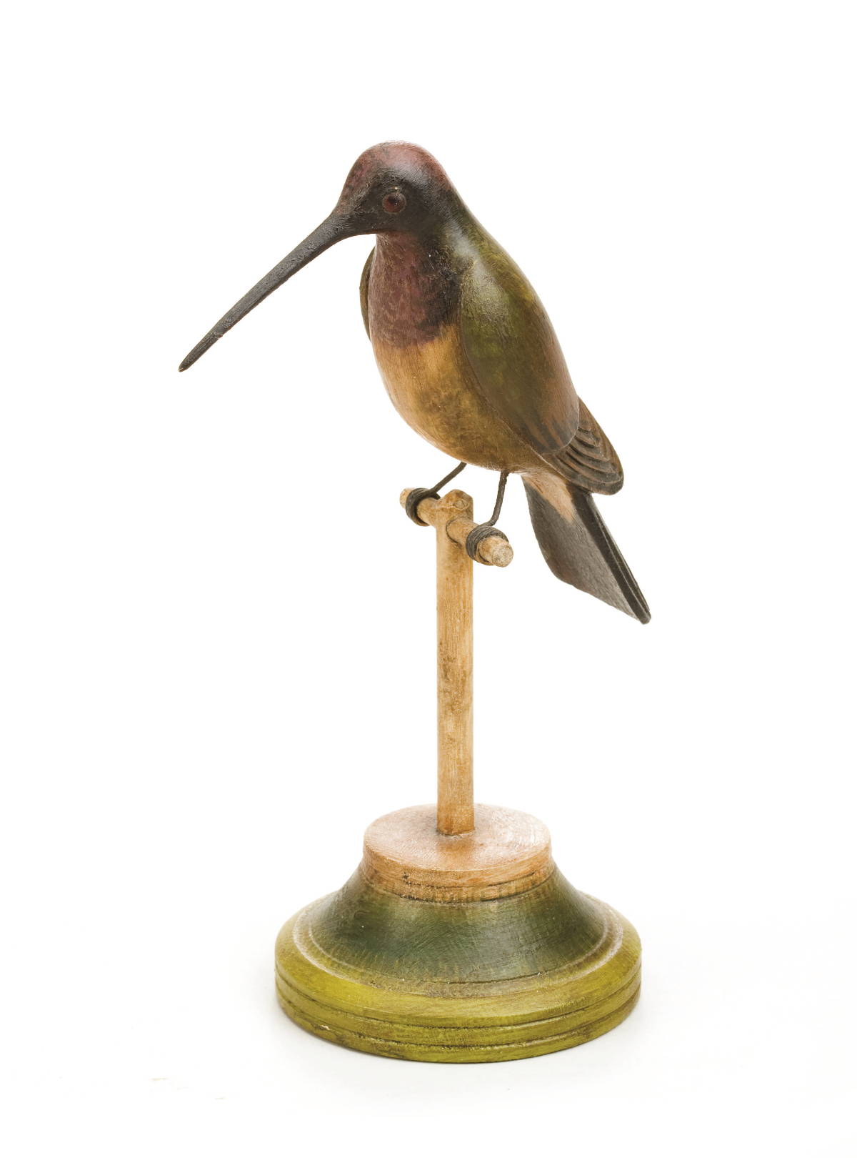 Appraisal: FRANK FINNEY AMERICAN B CARVED AND PAINTED HUMMINGBIRD ON PERCH