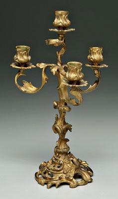 Appraisal: Bronze dor four-cup candelabra rococo style - in Some drip