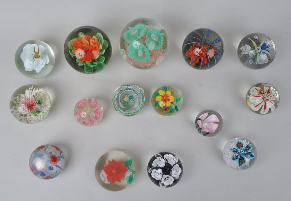 Appraisal: Group Fifteen Assorted Glass Paperweights comprising Perthshire millefiori Vandermark Maude