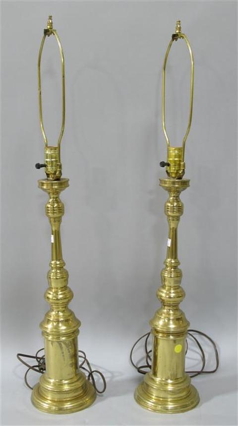 Appraisal: PAIR OF TALL BRASS TABLE LAMPS Each of slender form