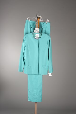 Appraisal: Andr Laug piece aqua cashmere silk outfit all lined Size