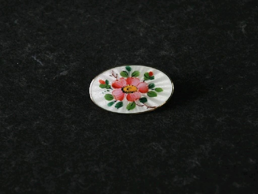 Appraisal: DAVID ANDERSON NORWAY SILVER AND ENAMEL OVAL BROOCH decorated with