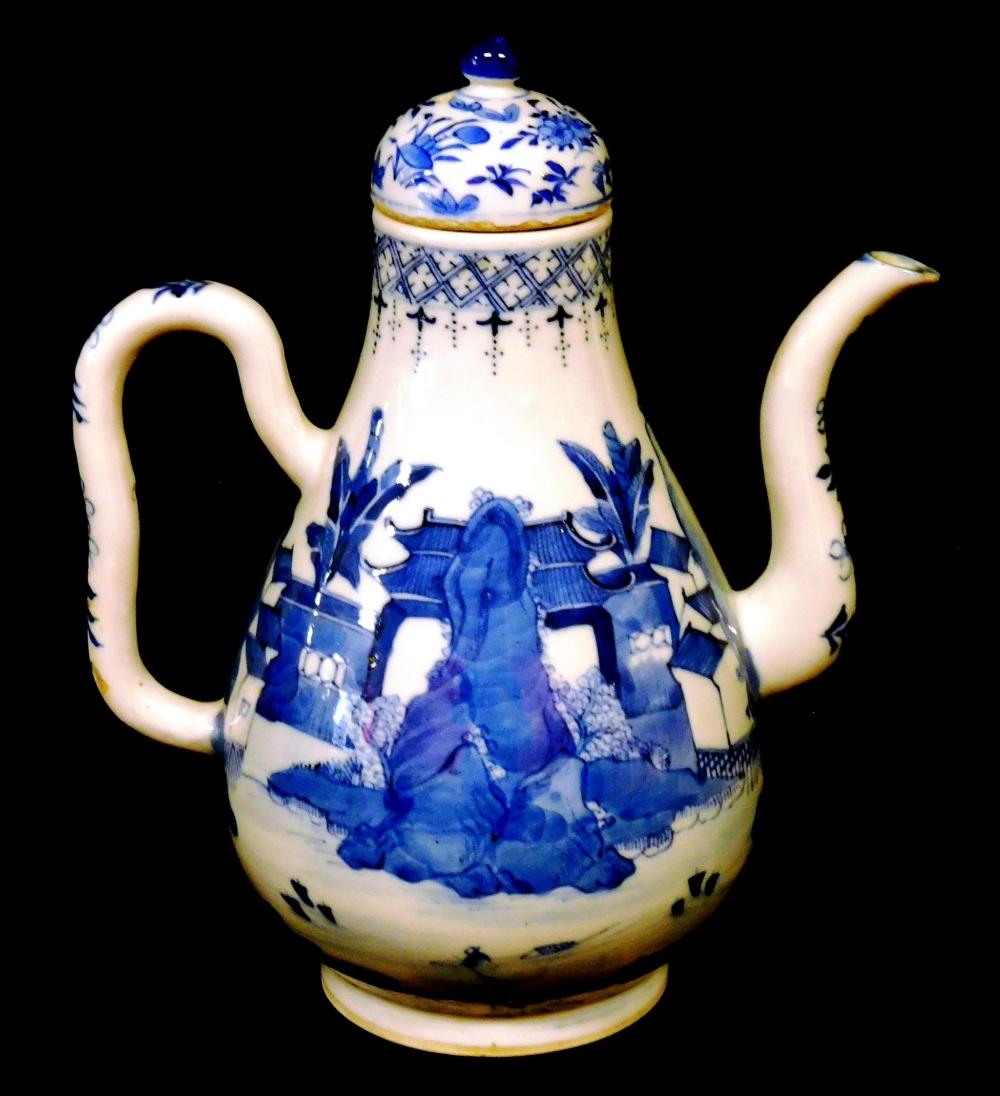 Appraisal: ASIAN Chinese Export blue and white pear-form coffee pot th