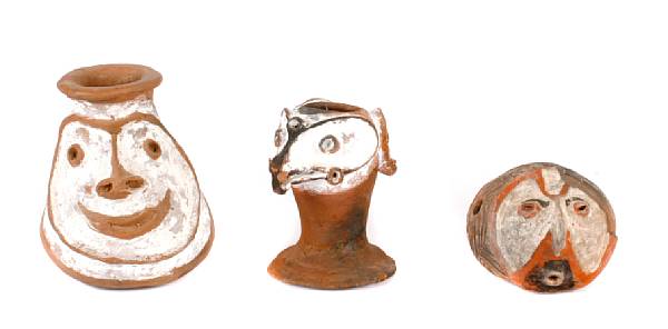 Appraisal: A group of six New Guinea terracotta bowls with decorated