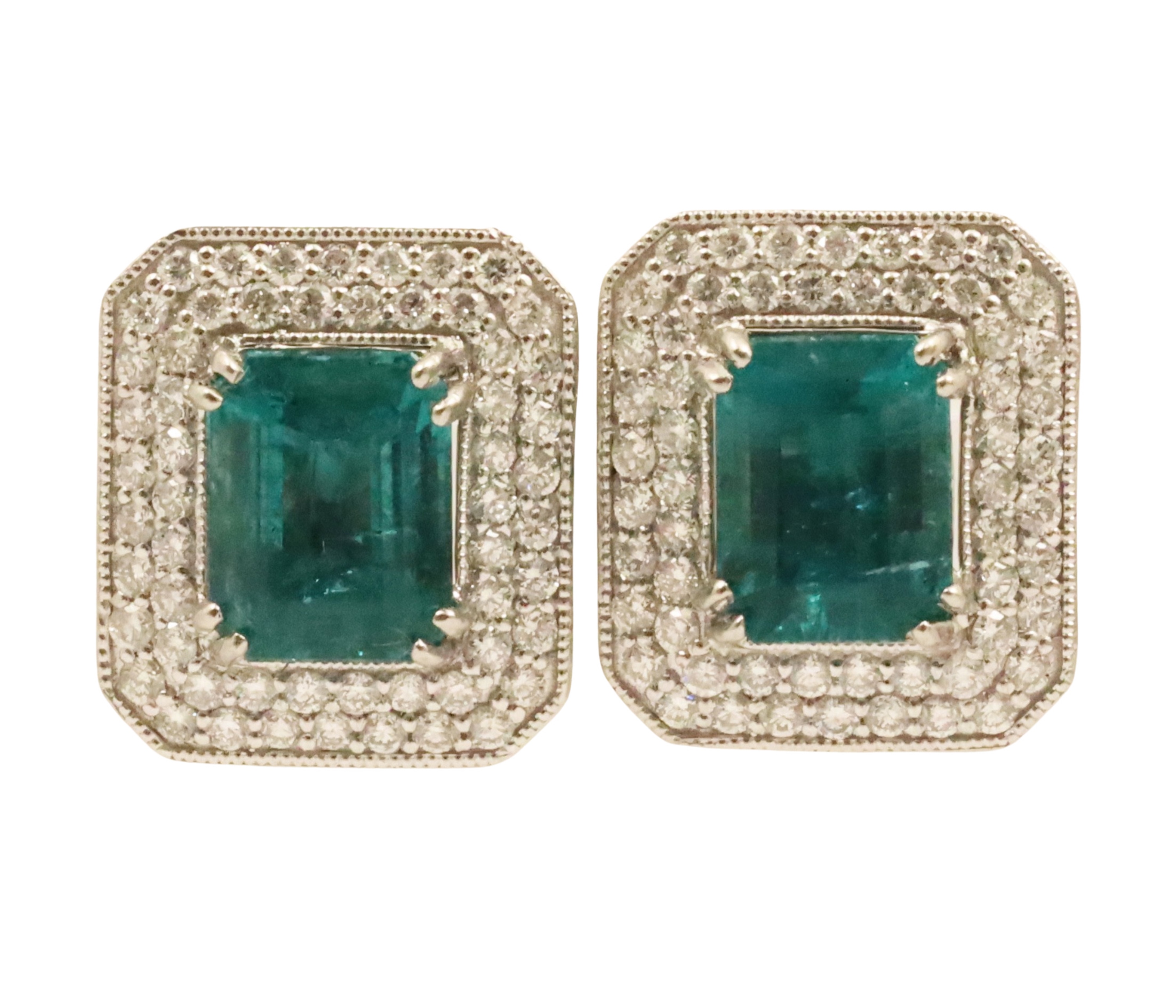 Appraisal: Pair of platinum emerald beryl and diamond earrings having two