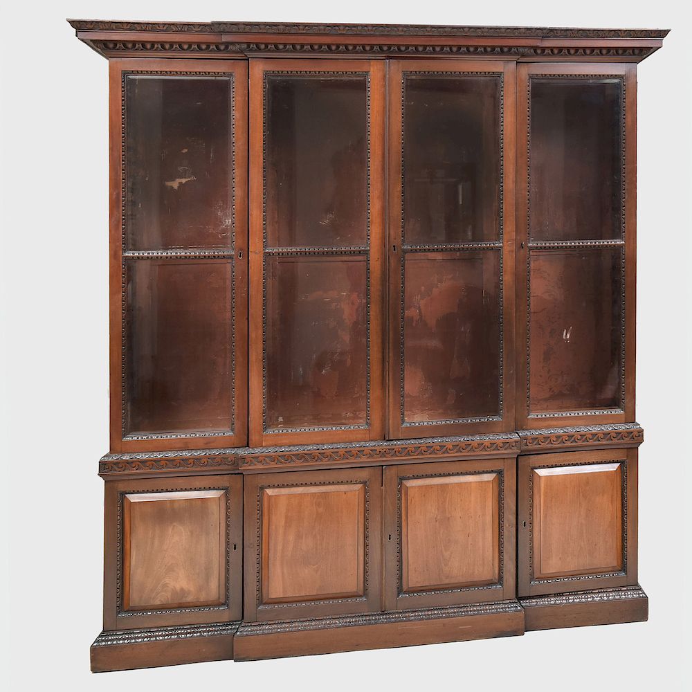 Appraisal: George II Style Mahogany Breakfront Bookcase George II Style Mahogany