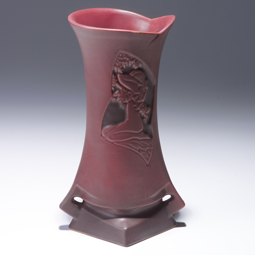 Appraisal: ROSEVILLE Red Silhouette corseted vase - decorated with panels of