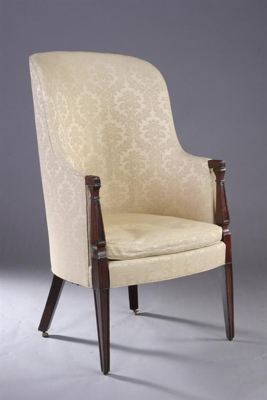 Appraisal: AMERICAN FEDERAL STYLE BARREL-BACK ARMCHAIR early th century mahogany Incurving