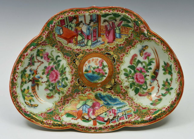 Appraisal: A CHINESE CANTON SHAPED DISH with alternate coloured enamel panels