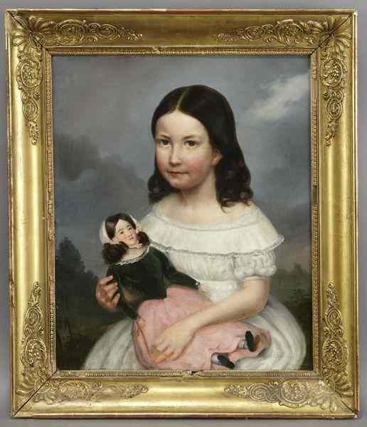 Appraisal: American School ''Portrait Young Girl With Doll''oil painting on canvas