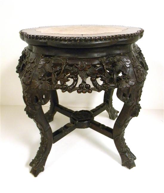 Appraisal: Chinese stand inset rose marble top carved and pierced floral