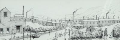 Appraisal: GEOFFREY WOOLSEY BIRKS Canal Scene Industrial Town signed pencil drawing