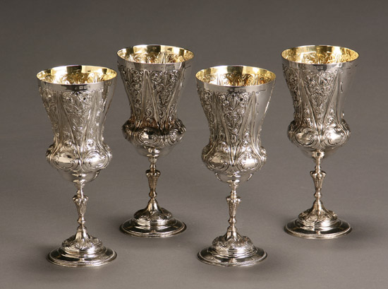 Appraisal: Set of Four George V Silver Stem Goblets Probably Nayler