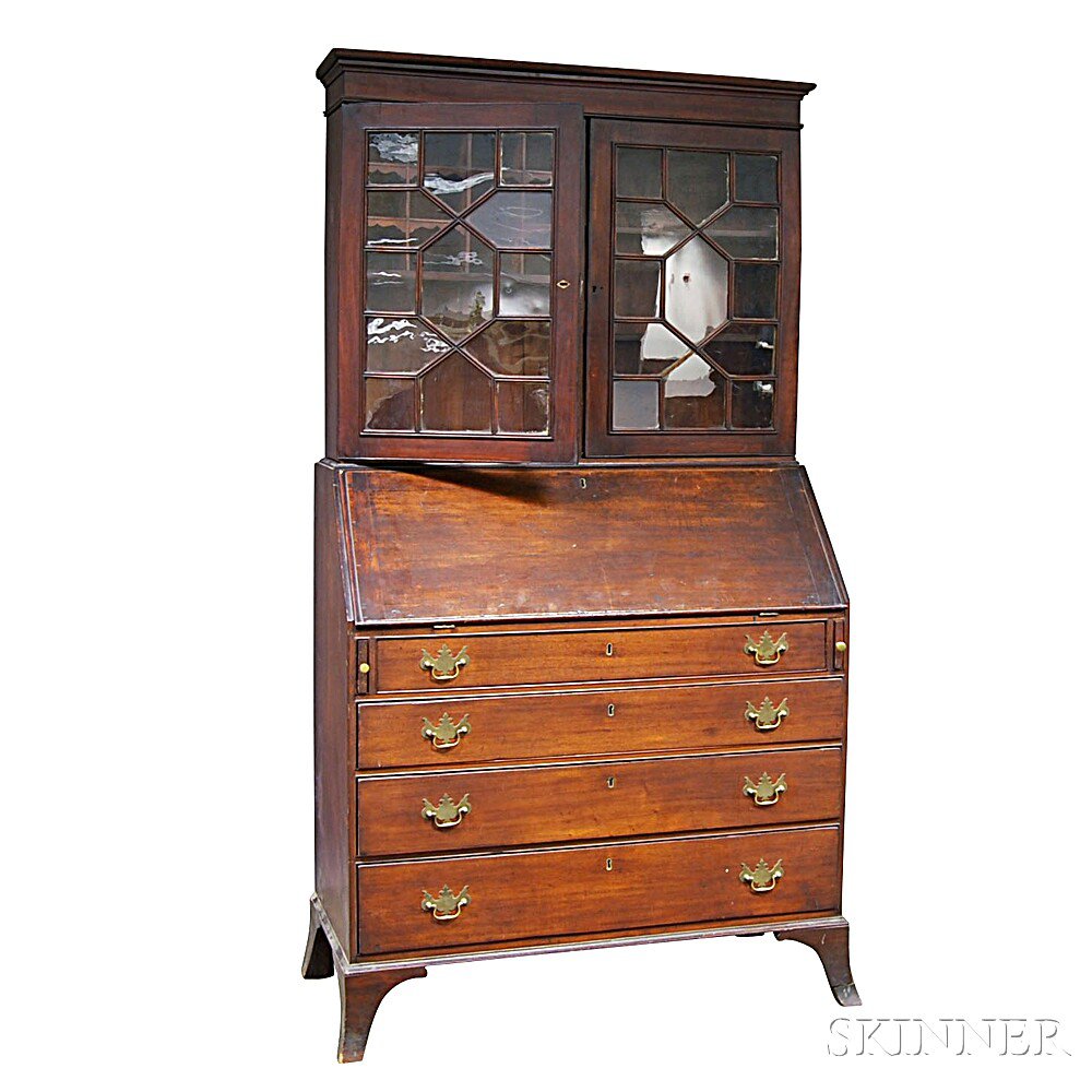 Appraisal: Federal Inlaid Mahogany Desk Bookcase New England early th century