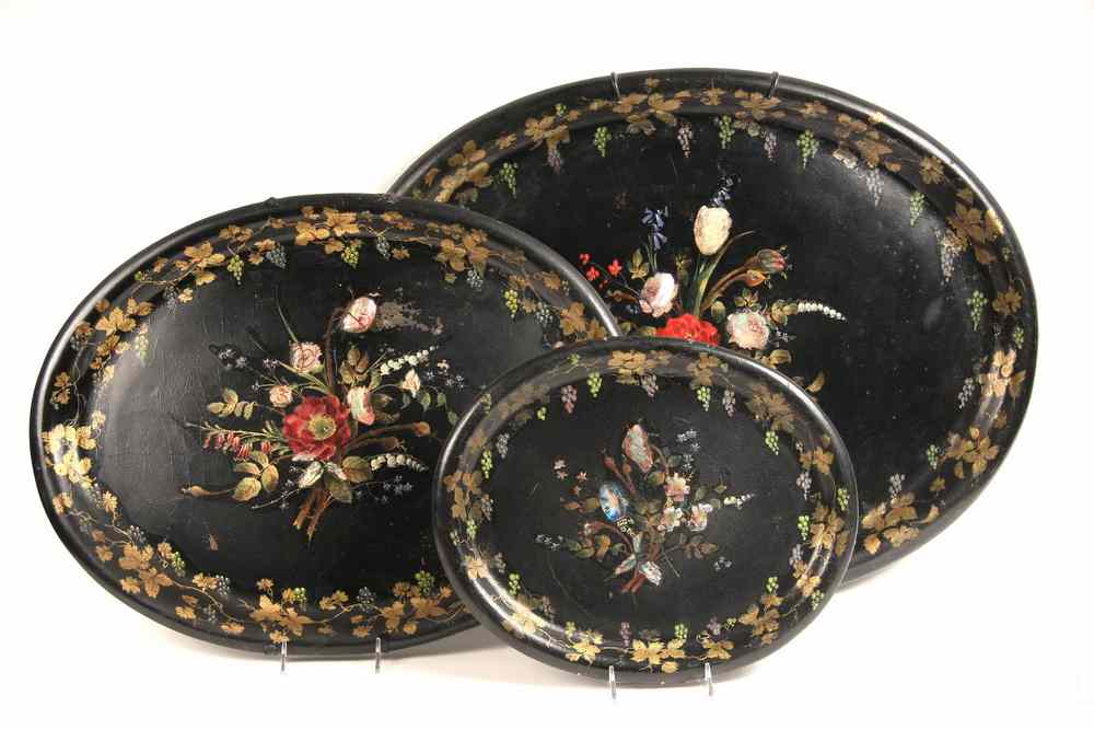 Appraisal: SET OF THREE GRADUATED PAPIER MACHE TRAYS - Three Graduated