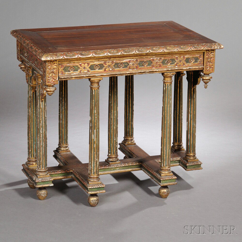 Appraisal: Neoclassical-style Polychrome-painted and Parcel-gilt Occasional Table Italy th century the