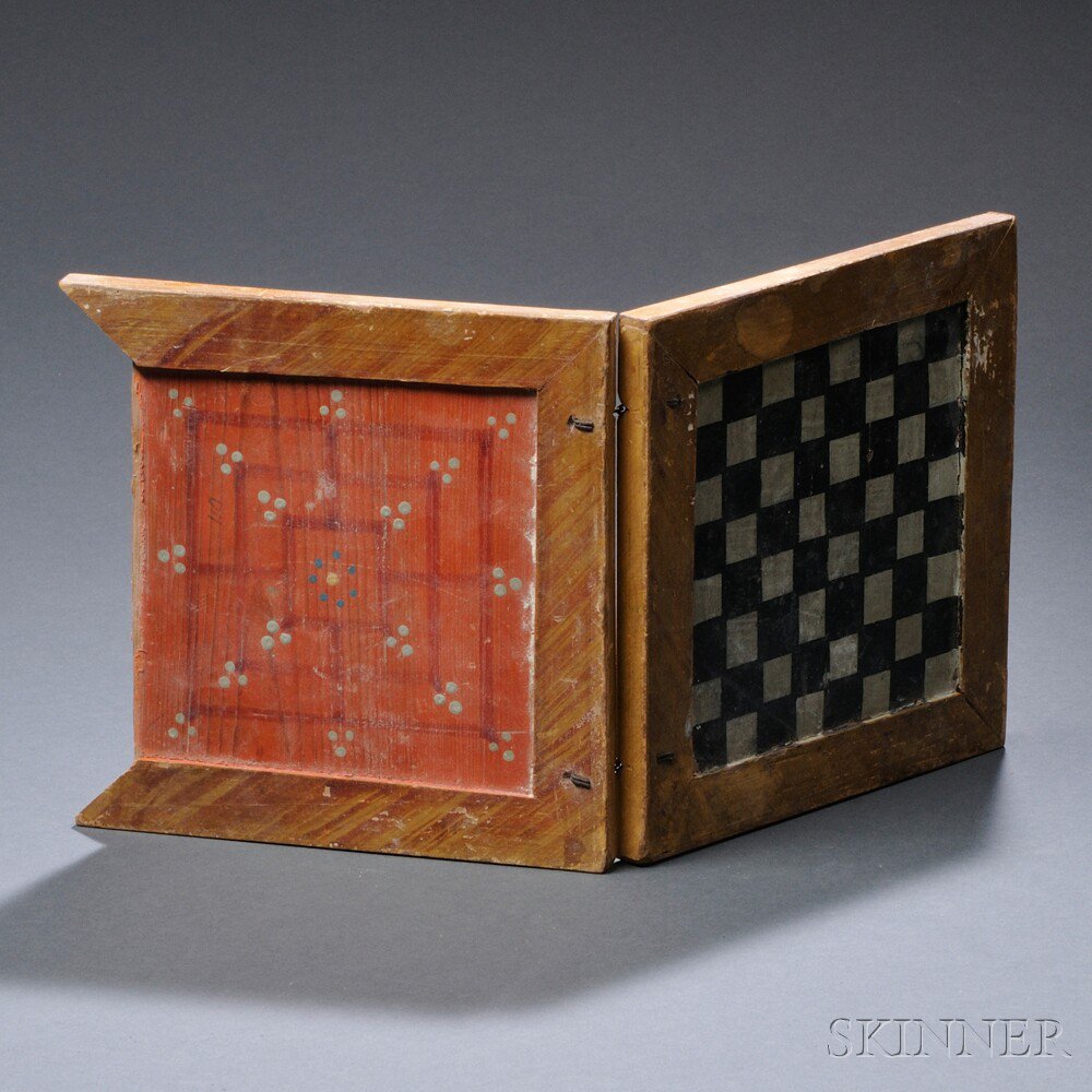 Appraisal: Small Three-game Folding Game Board th century square wood panels