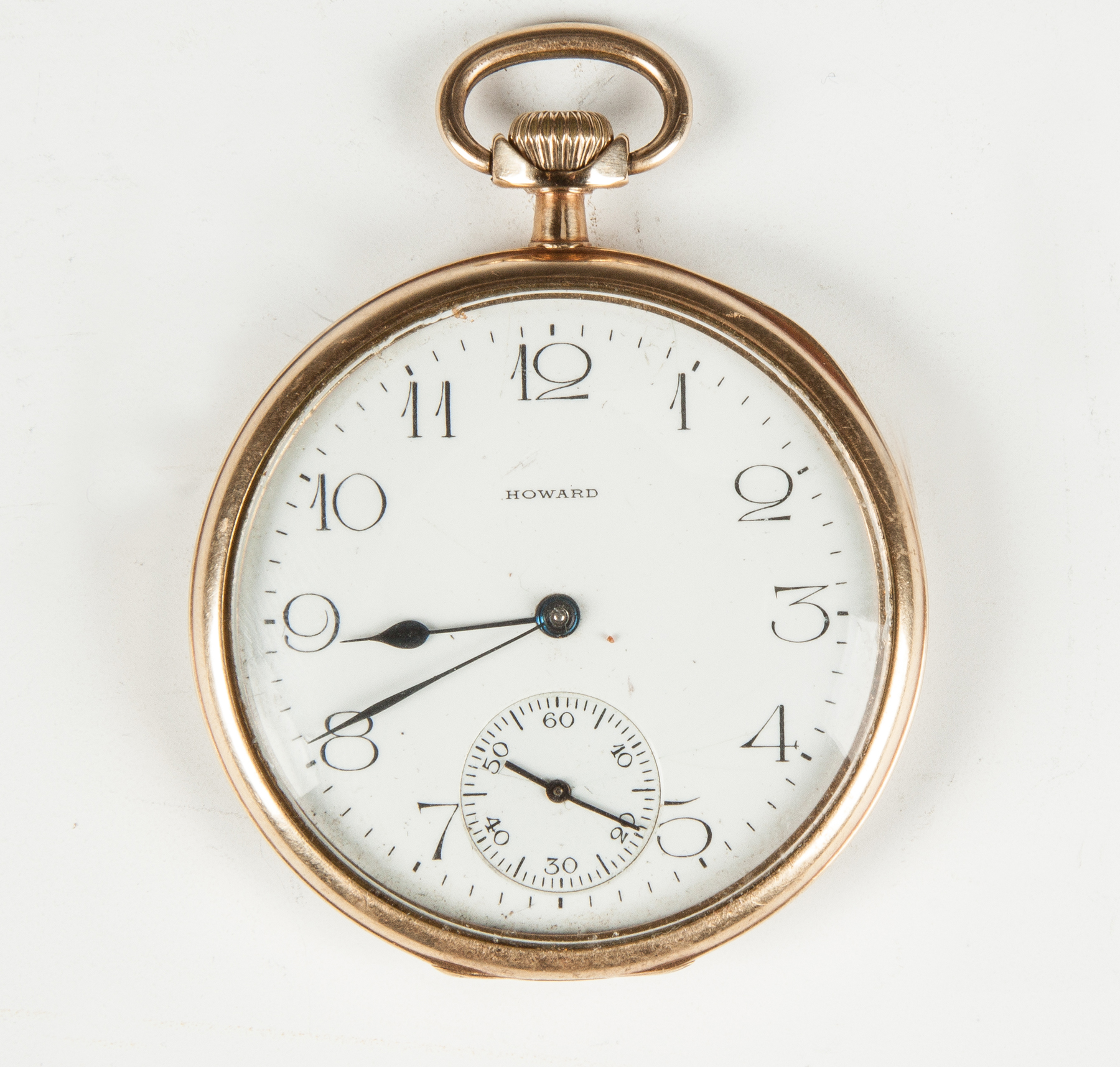 Appraisal: Howard K Gold Pocket Watch Porcelain dial faint hairline at