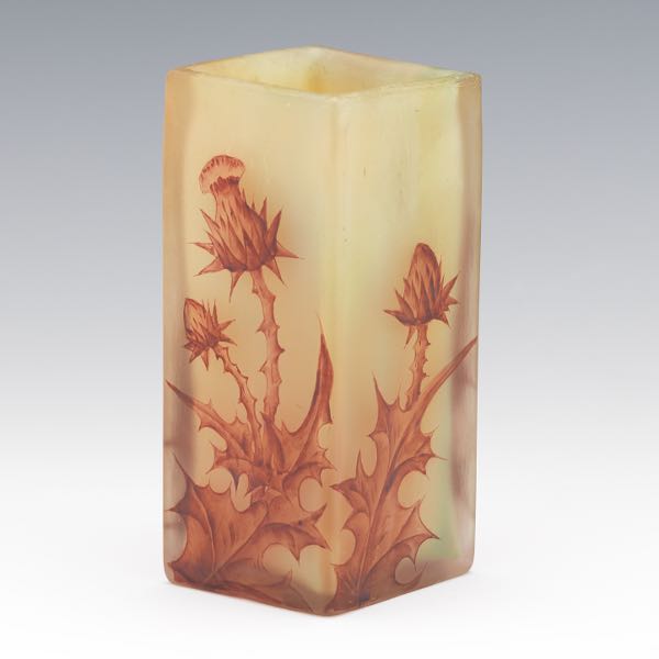 Appraisal: DAUM NANCY THISTLE VASE x x - Yellow Daum Nancy