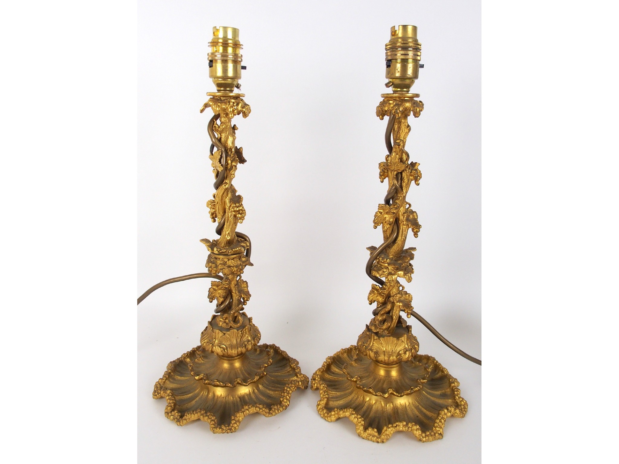 Appraisal: A pair of French gilt bronze lamp basesof segmented baluster-form