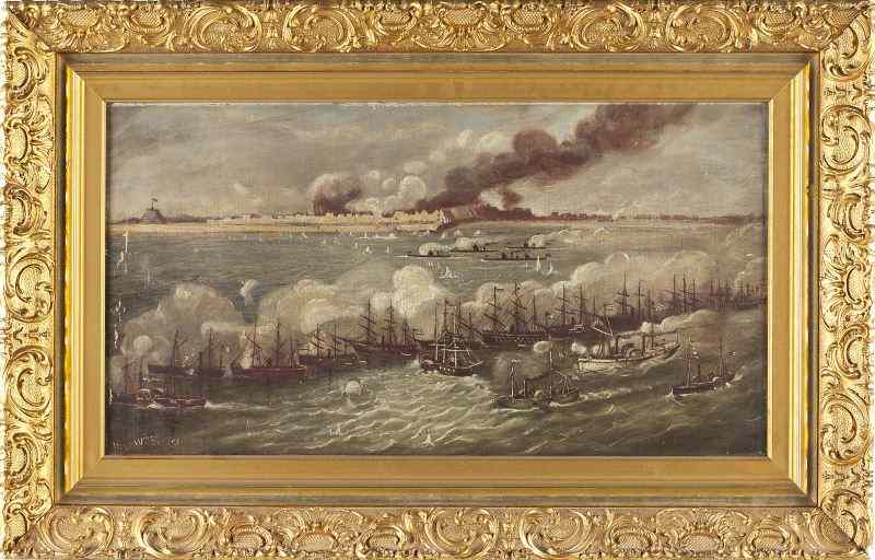 Appraisal: American School Bombardment of Fort Fisherlate th century oil on