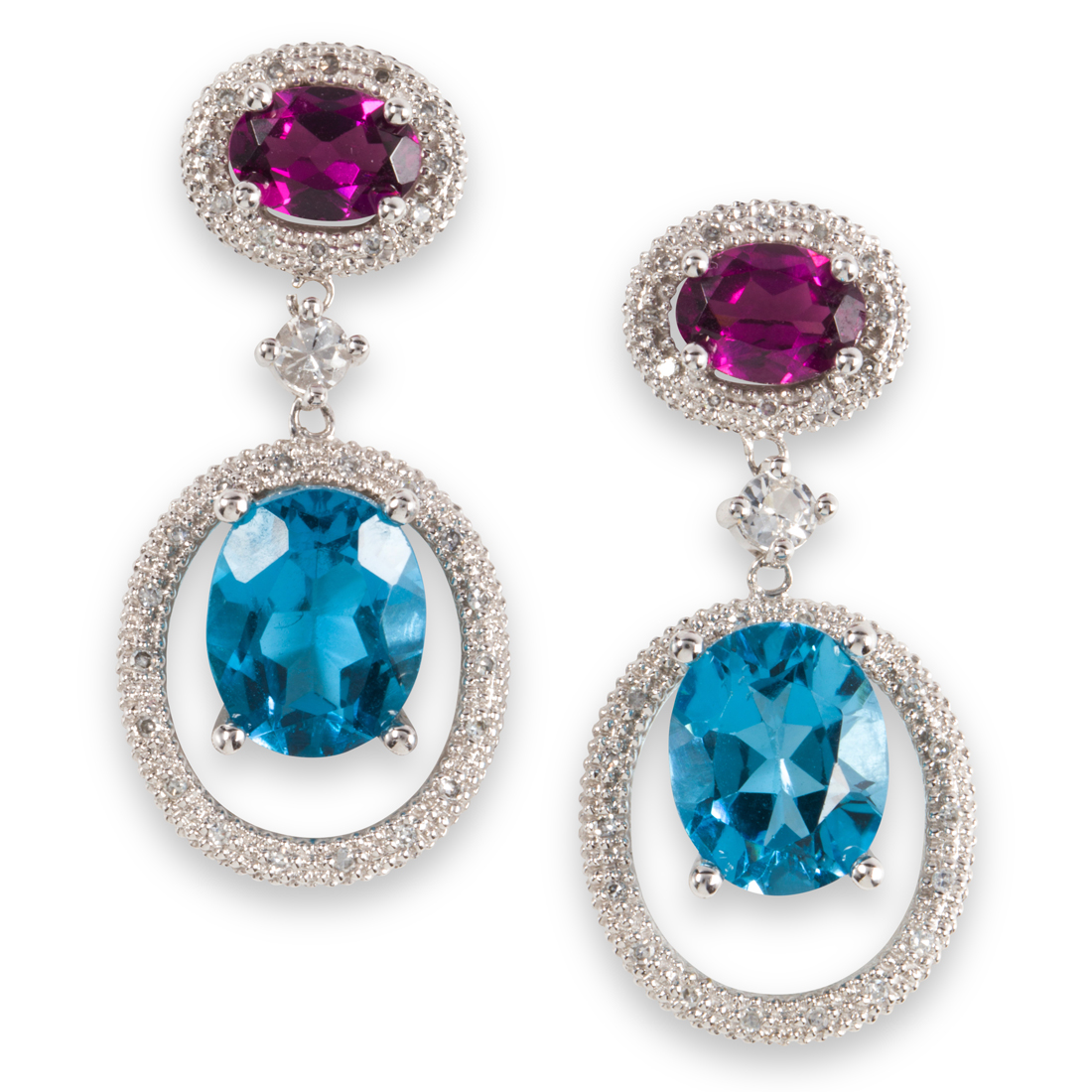 Appraisal: A PAIR OF GEMSTONE AND FOURTEEN KARAT WHITE GOLD DROP