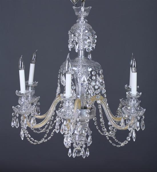 Appraisal: GEORGIAN STYLE CRYSTAL SIX-LIGHT CHANDELIER th Century Six scrolling branches