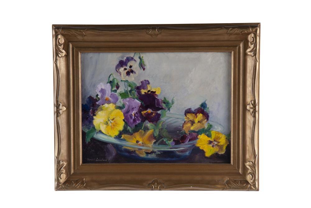 Appraisal: JENNIE THATCHER CRAWFORD PANSIES IN A BOWL oil on canvas