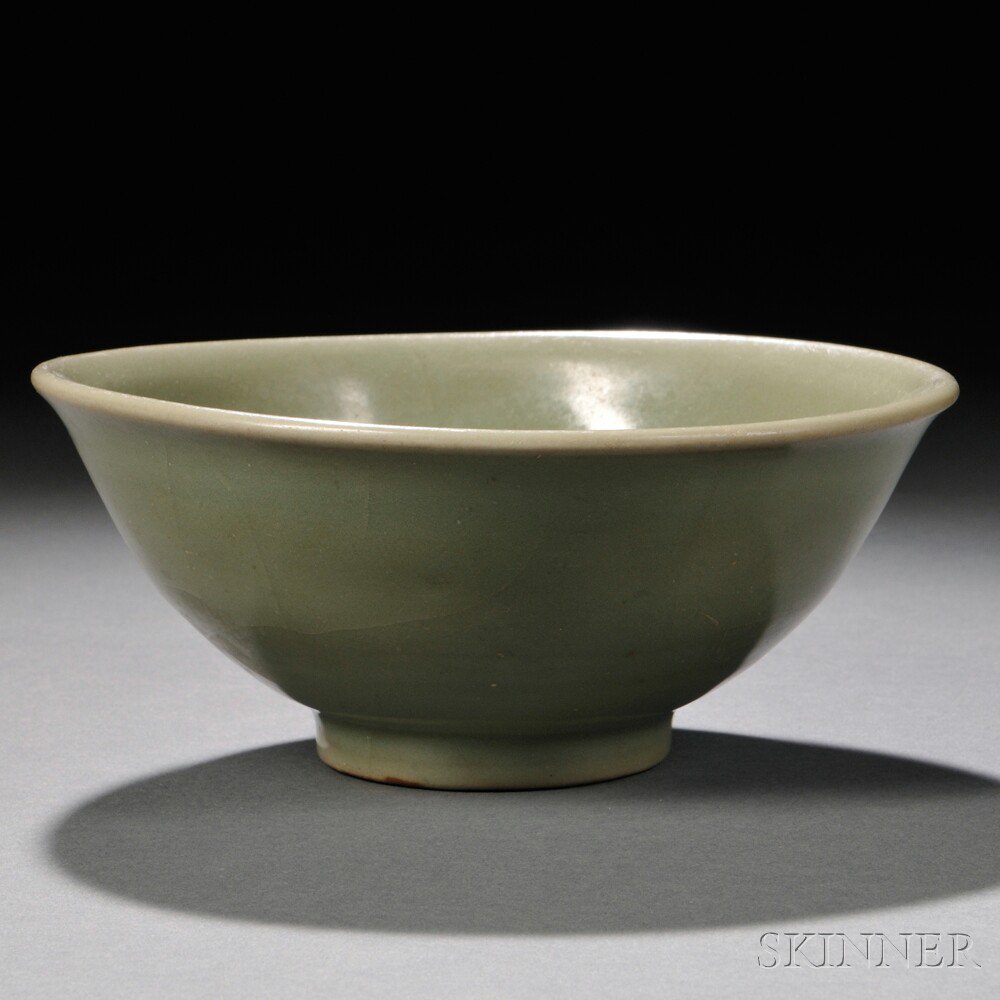 Appraisal: Celadon Ribbed Bowl China Ming Dynasty or later bubble-form body