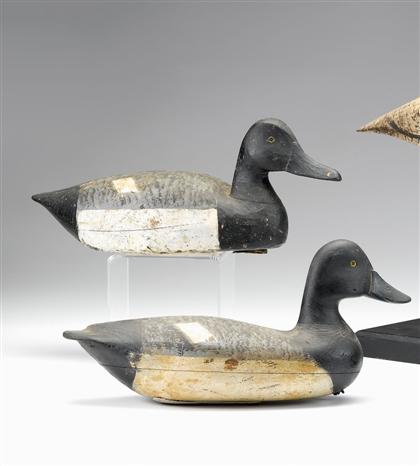 Appraisal: Two carved duck decoys new jersey hollow carved with carved