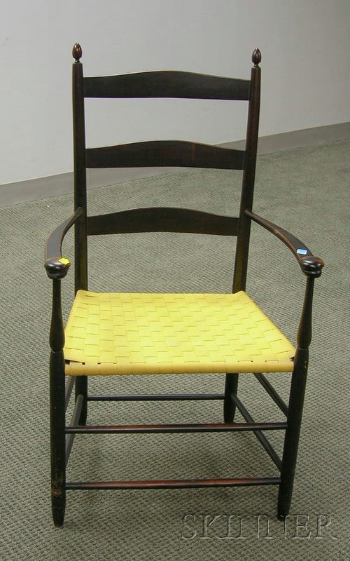 Appraisal: Shaker Production No Maple Slat-back Armchair with Woven Tape Seat