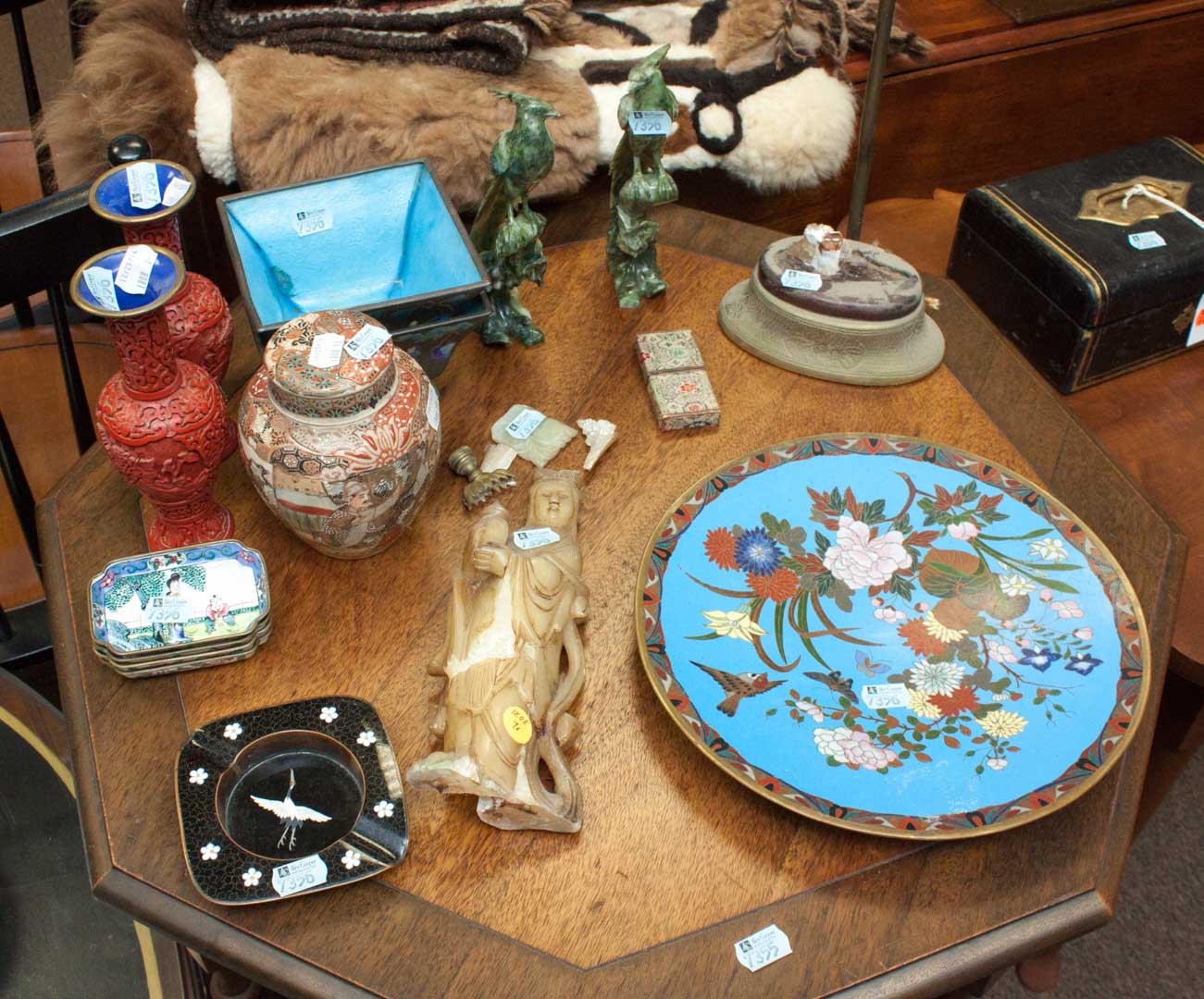 Appraisal: Assortment of oriental items including cloisonne hardstone cinnabar and pottery