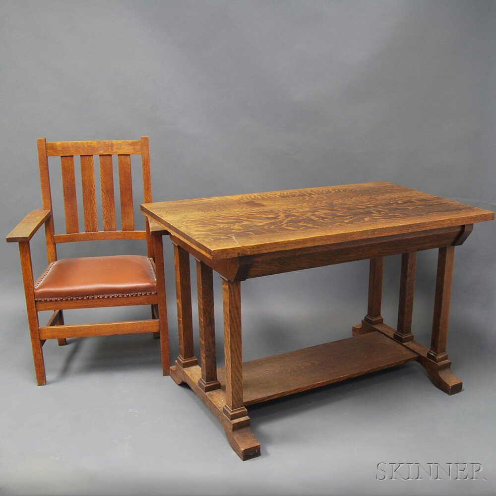 Appraisal: Mission Oak Desk and Chair th century the desk with