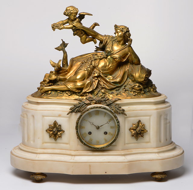 Appraisal: A TH CENTURY FRENCH MANTEL CLOCK the white marble dial