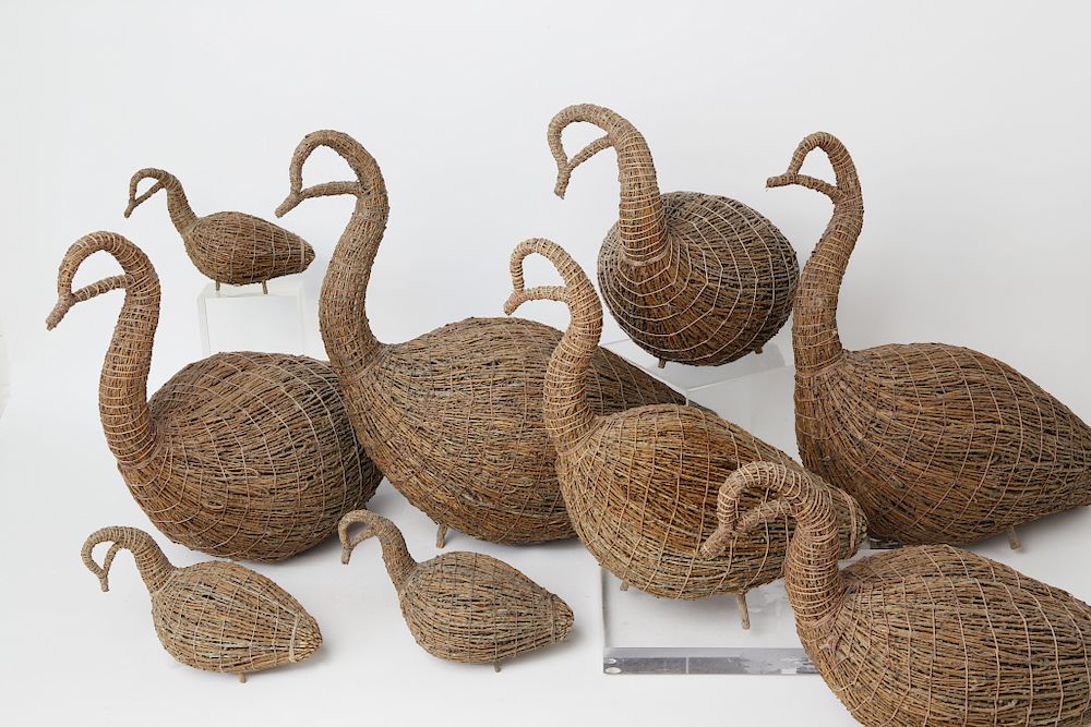 Appraisal: Flock of Nine Folk Art Branch-Work and Twine Geese Exclusive