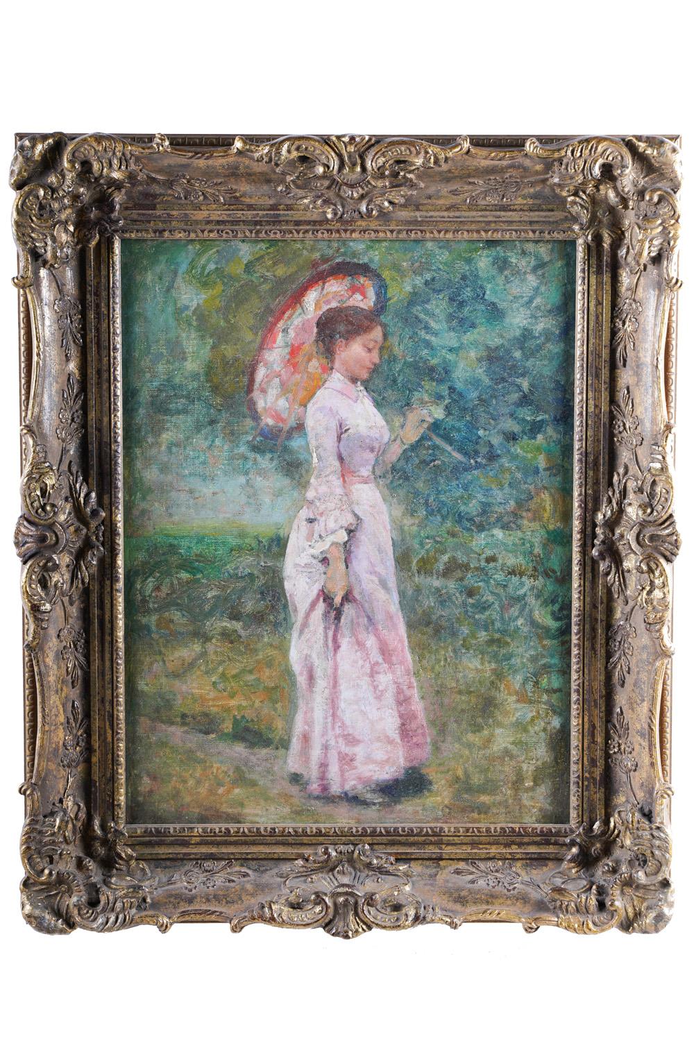 Appraisal: ATTRIBUTED TO GUY ROSE - WOMAN WITH PARASOL oil on