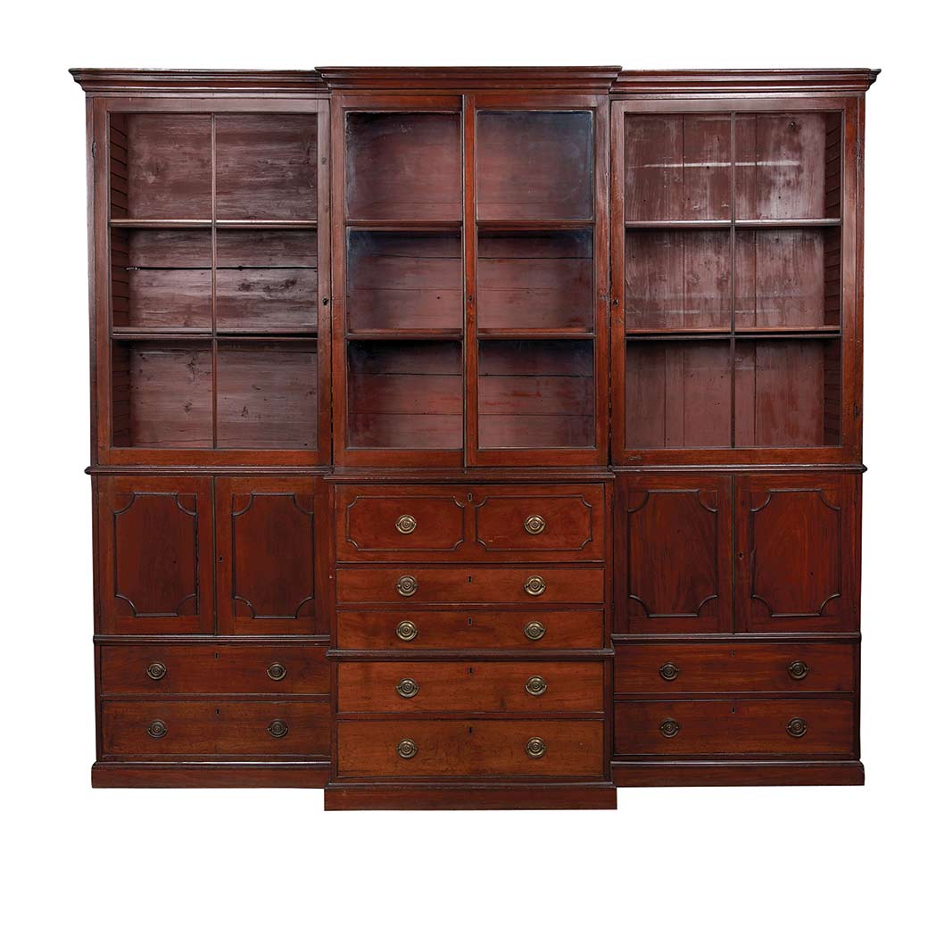 Appraisal: George III Mahogany Breakfront Bureau Bookcase Late th century The