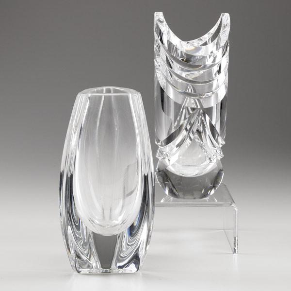 Appraisal: CUT CRYSTAL VASES Baccarat triangular vase and Hoya cylindrical vase