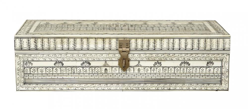 Appraisal: A VIZAGAPATAM IVORY AND PENWORK BOX LATE TH EARLY TH