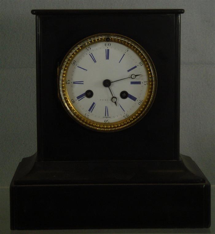 Appraisal: French black marble mantle clock enamel dial signed D BA