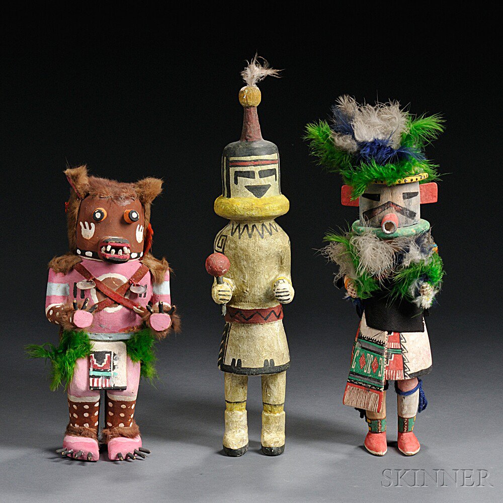 Appraisal: Three Southwest Polychrome Carved Wood Kachinas ht to in Estimate