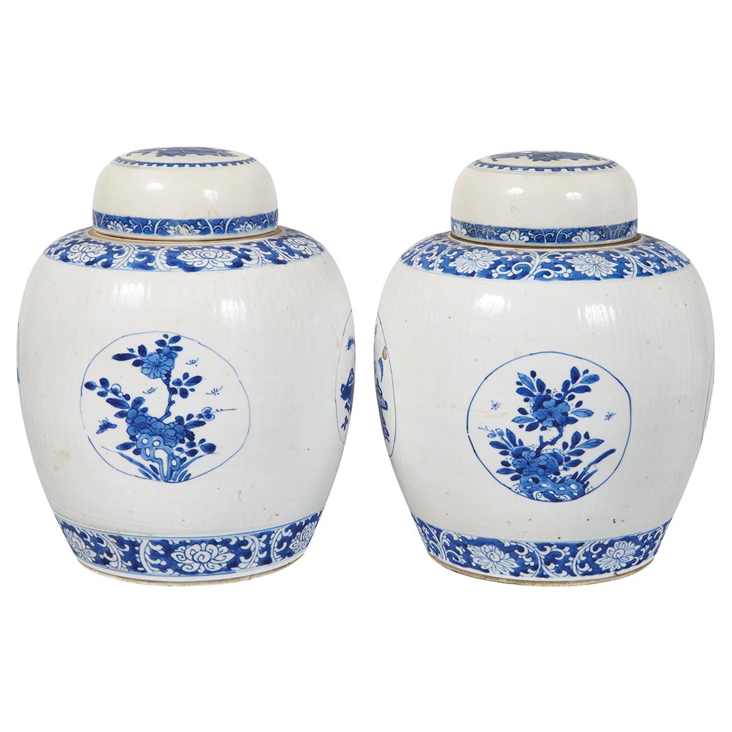 Appraisal: Two Similar Chinese Blue and White Glazed Ginger Jars Kangxi