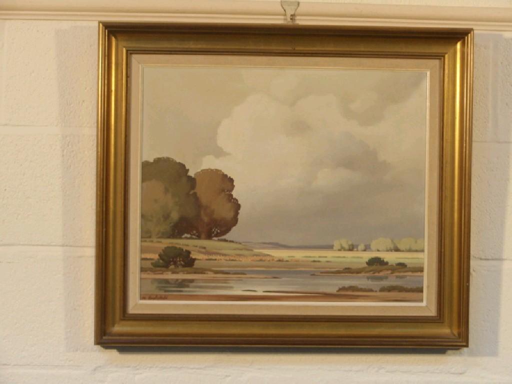 Appraisal: N Englefield Tranquil landscape with water oil on canvas signed