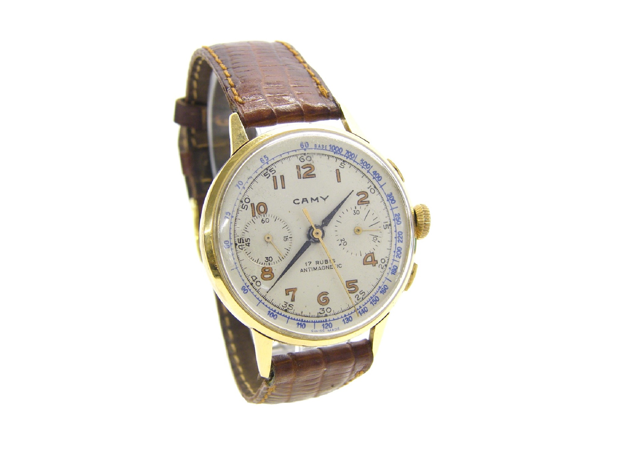 Appraisal: Camy vintage k chronograph gentleman's wristwatch the circular silvered dial